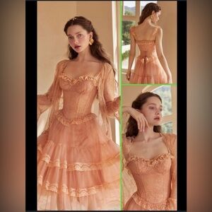 MadeWell / XS / dark peach 🍑 color / midi lace corset dress